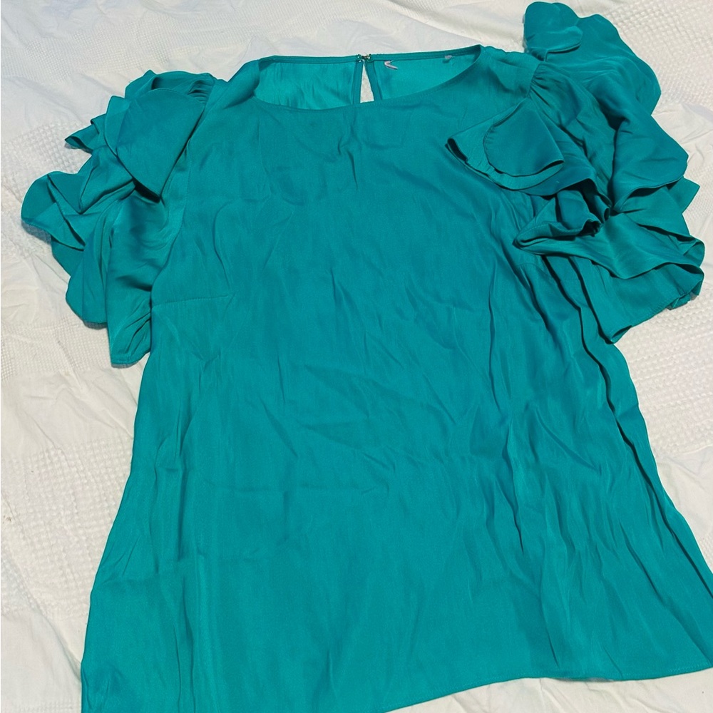 Lilly Pulitzer Blue Ruffled Short Sleeve Blouse